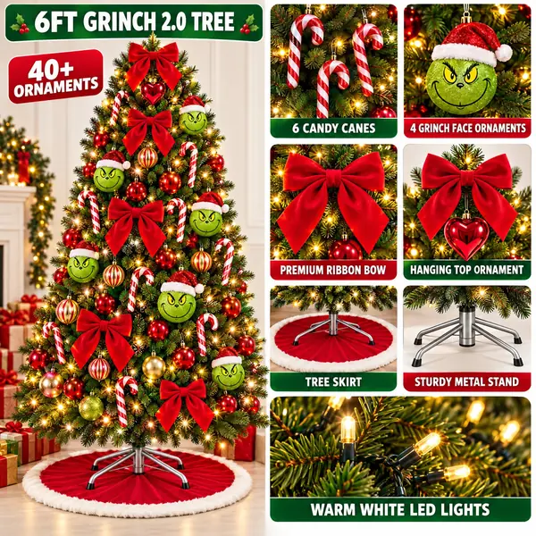 Christmas tree bundle with lights, skirt and stand